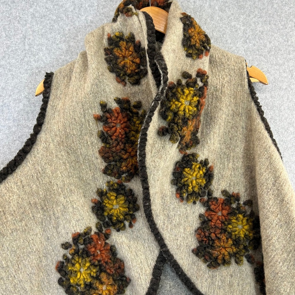 Boho Floral‎ Knit Vest Brown Neutrals Sleeveless Open Front Cardigan Womens OS - Picture 8 of 15